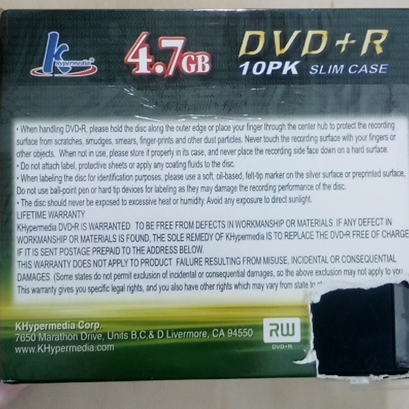 2/$20 NEW KHypermedia 1x-2.4x DVD+R Slim 10 Pack - Picture 3 of 3